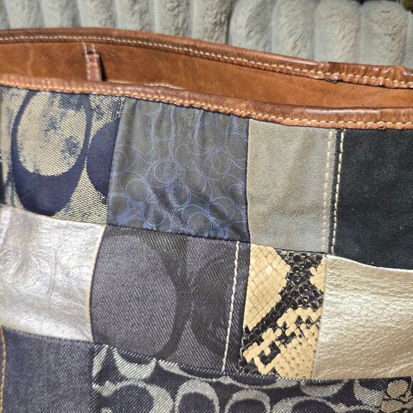 Coach Vtg Y2K Denim Patchwork Whiskey Leather Trim Shoulder Tote Bag 10003 - Picture 3 of 10
